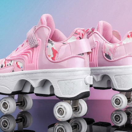 Pulley heloo shoes roller skates four-wheel deformation shoes double-row wheel shoes four-wheel two-wheel skates