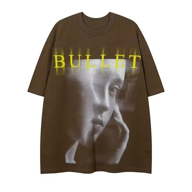 Vintage American Style Street Style Figure Printed oversize Crewneck Short-sleeved T-shirt Men's and Women's tee Summer Cotton All-match