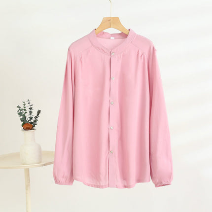 Middle-Aged and Elderly Women's Summer Thin Cardigan Mother's Wear Cotton Silk Long-Sleeved Loose Large Size Artificial Cotton Shirt Pajama Top