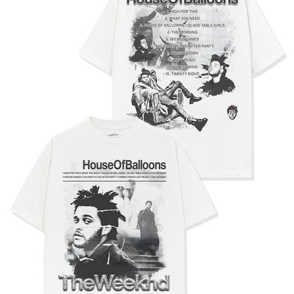 Cross-border American hip-hop potted brother The Weeknd printed short sleeve t-shirt loose crew neck hooded sweater wholesale