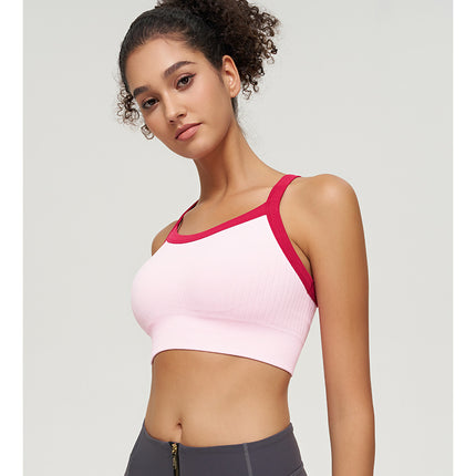 New Contrasting Color Seamless All-In-One Sports Bra Beautiful Back Shockproof Running Fitness Yoga Vest Women's Tight