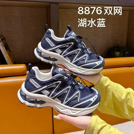 Soft Leather Mesh Breathable Dad Shoes for Women 2025 Autumn New Korean Style Running Outdoor Sports Hiking Shoes