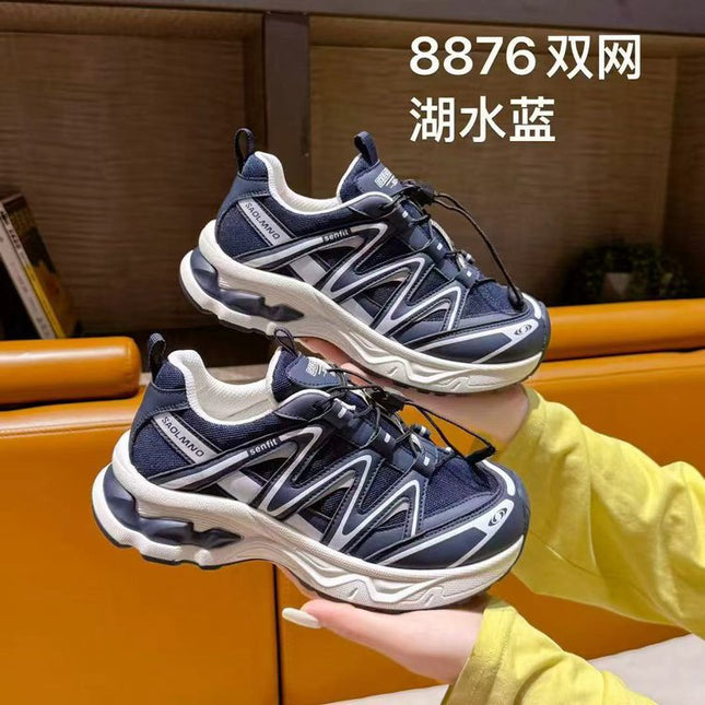 Soft Leather Mesh Breathable Dad Shoes for Women 2025 Autumn New Korean Style Running Outdoor Sports Hiking Shoes