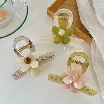 Korean Acrylic Flower Clip for Women, Versatile Medium Size Ins Small Fragrance Style Pastoral Half-Tied Clip Hair Accessory Pastoral Style