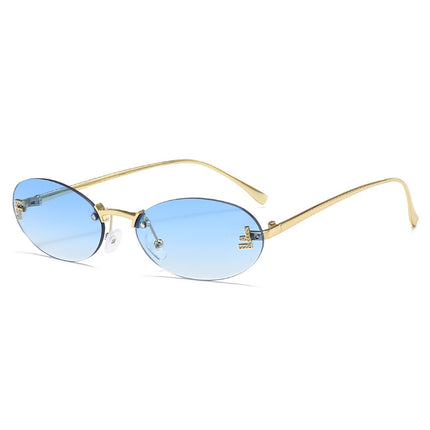Red Rimless Sunglasses with Letter F Cutout, European and American Fashion Trend High-Value Women's Sunglasses