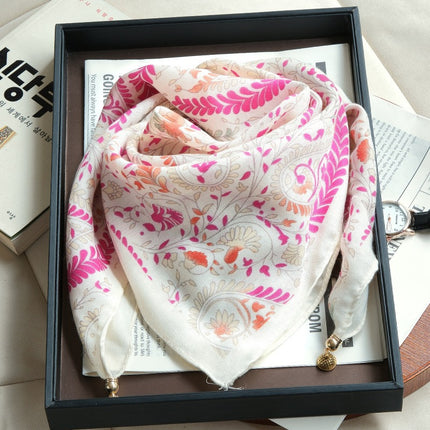 2024 New Cotton and Linen Square Scarf Autumn and Winter Neck Protection Small Scarf Women's Magnetic Buckle Triangle Scarf High-grade All-match Scarf