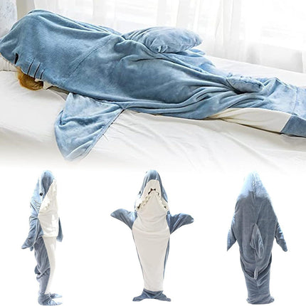 Cartoon conjoined autumn and winter shark sleeping bag flannel loose-fit adult camping sleeping bag for couples thickened warm home clothes