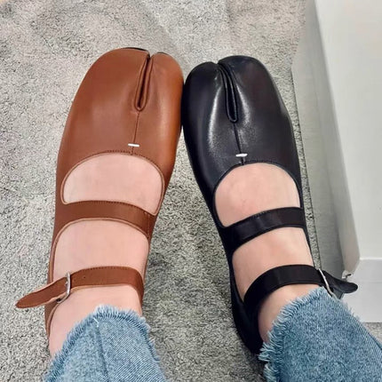 Ballet Shoes, Retro Mary Jane Shoes, Genuine Leather Split-Toe Women's Shoes, Flat Shoes, Fashionable and Versatile, Retro Style