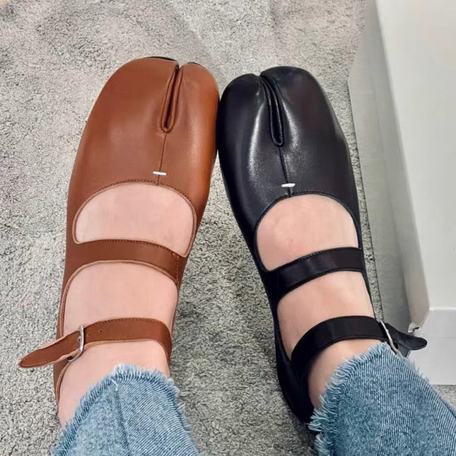 Ballet Shoes, Retro Mary Jane Shoes, Genuine Leather Split-Toe Women's Shoes, Flat Shoes, Fashionable and Versatile, Retro Style