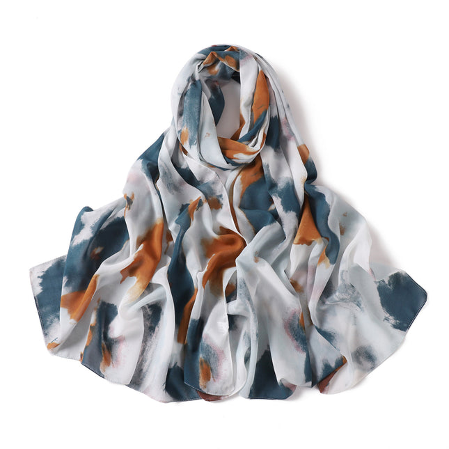 New foreign trade ink printing pearl chiffon scarf breathable soft leopard print floral wrap long towel 258-267
