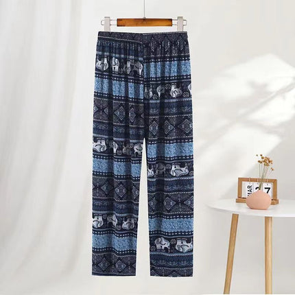Middle-Aged and Elderly Women's Summer Thin Floral Pants, Loose Fit, Ice Silk Cropped Granny Pants, Direct from Manufacturer