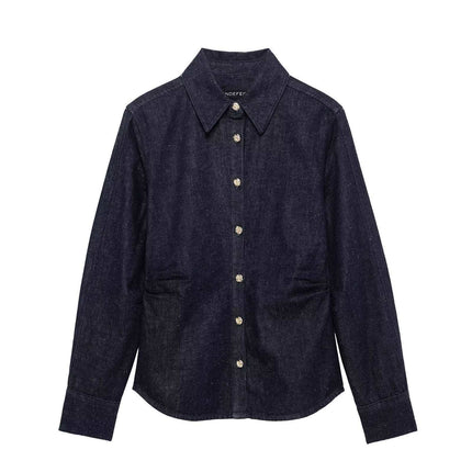 Denim Shirt Women's Cross-Border Women's Clothing Wholesale Details Street Fashion Pleated Spring New Products Europe and America Aliexpress