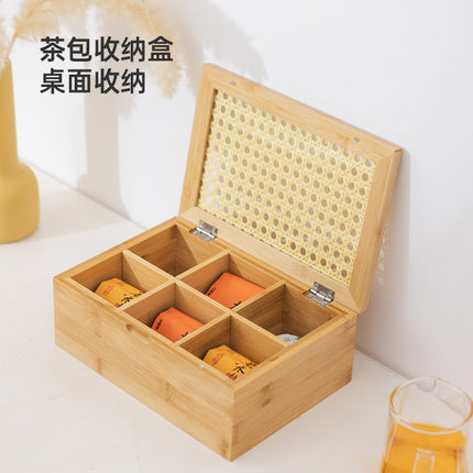 Desktop Dust-proof Tea Bag Storage Box Bamboo Cultural Play Jewelry Storage Box Medicine Sub-packing Box Jiugongge Storage Box
