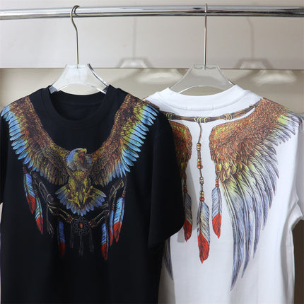 Eagle Feather Indian Element Heavy Trendy Brand Digital Printing Hot Drilling Wide Short-sleeved T-shirt Fat Plus Size