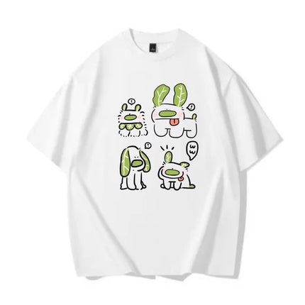 Pure Cotton Puppy Print Gray Short-Sleeved T-Shirt for Women 2026 New Design Niche American Style Loose Half-Sleeved Top