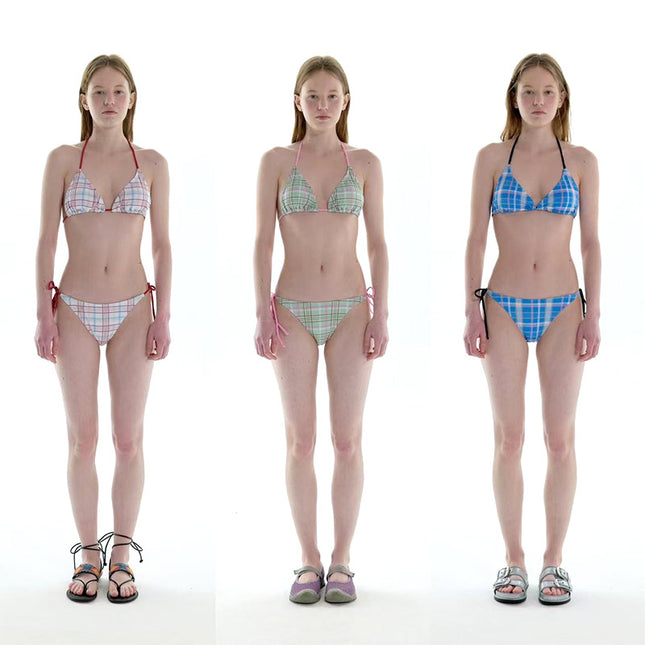 Manufacturer's New Japanese-Style Plaid Small Bust Sexy Two-Piece Bikini Swimsuit Beach Vacation Retro Bikini