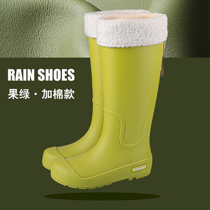 Fashion Trend Rain Shoes Women's Waterproof Non-slip High Barrel Rain Boots Adult Camping Work Wear-resistant Rubber Shoes Long Barrel Water Shoes