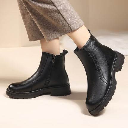 Mom's Shoes, Winter Velvet, Middle-Aged Leather Shoes, Autumn and Winter Women's Shoes, Winter Shoes, Non-Slip, Middle-Aged and Elderly Short Boots, Warm Cotton Shoes