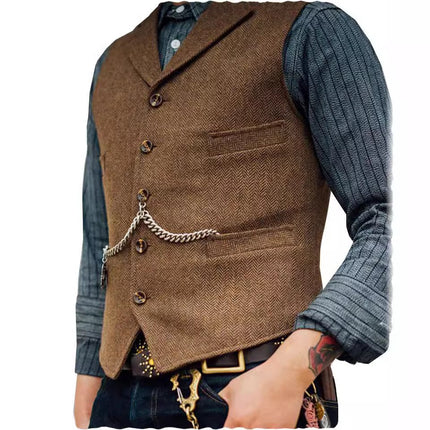 Cross-border European and American men's tough man herringbone suit collar waistcoat Ami Khaji rock punk locomotive men's waistcoat