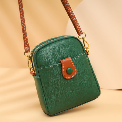 First-Layer Cowhide Mobile Phone Coin Purse Women's 2024 Summer New High-End Simple Women's Casual Crossbody Bag