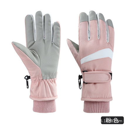 Curved-Finger Ski Gloves for Men and Women with Brushed Lining, Full Touch-Screen Palm, Cold-Proof, Warm, Non-Slip, Windproof Cycling Gloves