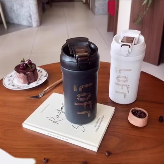 High-value double-drink coffee cup 316 stainless steel outdoor portable thermos cup for boys and girls large-capacity straw cup