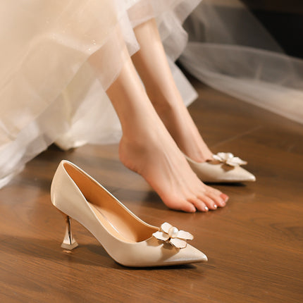 C758-45 Apricot New Bridesmaid Wedding Shoes Bridal Shoes Women's High Heels Main Wedding Dress Wine Glass Heel Non-Tiring Shoes