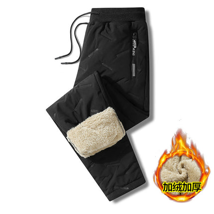 Lamb Wool Cross-Border Cotton Pants Autumn and Winter Fleece-Lined Cold-Proof Men's Elastic Waist Casual Pants Cold-Proof and Warm Long Pants