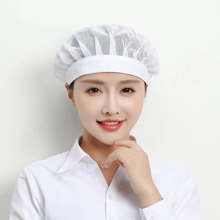 Chef Hat White Food Kitchen Breathable Mesh Workshop Dustproof Work Cap Adjustable Mushroom Hat Unisex