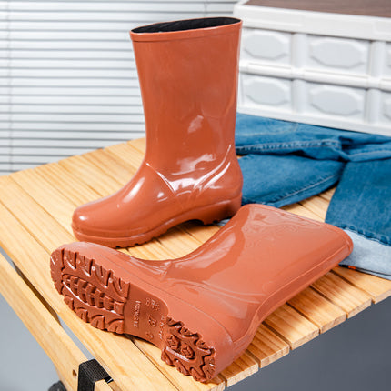 Fashionable Women's Rain Boots Mid-Calf Warm Rain Shoe Covers Fleece-Lined Rain Boots Non-Slip Women's Water Shoes Thickeneded Cotton Rubber Shoes