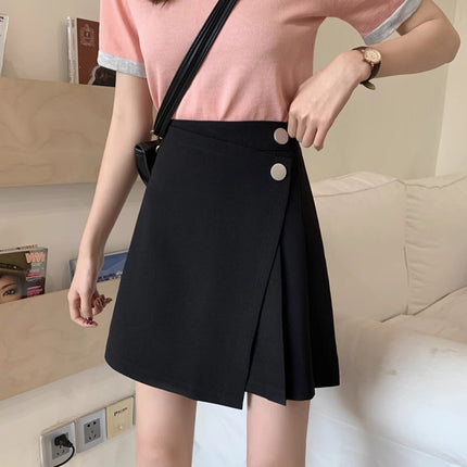 Asymmetrical Pleated High-Waisted Hip-Lifting Skirt, New Summer Style, Hip-Covering and Slimming Look Black Versatile A-Line Skirt