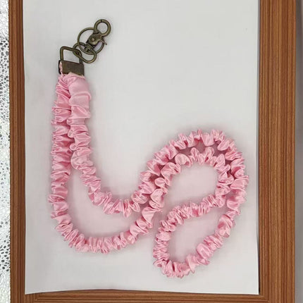 Long Mobile Phone Lanyard with a Neck-Hanging Design, Handmade Sturdy Pleated Fabric Phone Strap with Metal Buckle and Elastic Decorative Chain