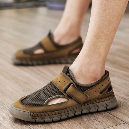 Spring and Summer New Products Cross-Border Hot-Selling Large Size Men's Mesh Shoes Outdoor Handmade Genuine Leather Casual Mesh Men's Sandals