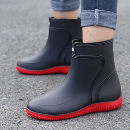 Rain Boots New Men's Waterproof Fleece-Lined Warm Water Boots Mid-Tube Non-Slip Wear-Resistant Rain Boots Fishing Kitchen Work Rubber Shoes