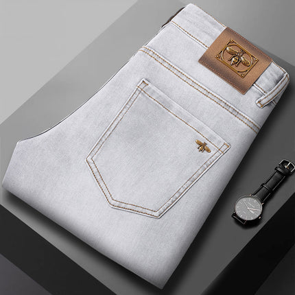 High-end European Spring and Summer New light gray Slim-fit Stretch Casual Trousers All-match Slim-fit Men's Jeans