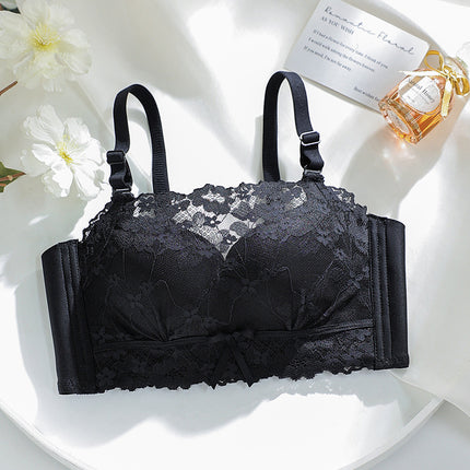 Summer Anti-Exposure Floral Lace Strapless Bra Modal Crescent Support Three-Dimensional Cup Medium-Thick Push-Up Bra