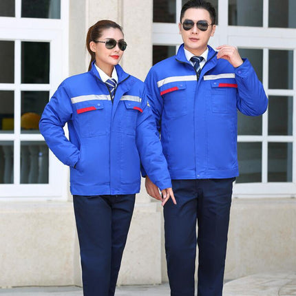Winter cold protection cotton-padded jacket anti-static overalls wholesale embroidered word reflective strip factory cold storage gas station cotton-padded jacket