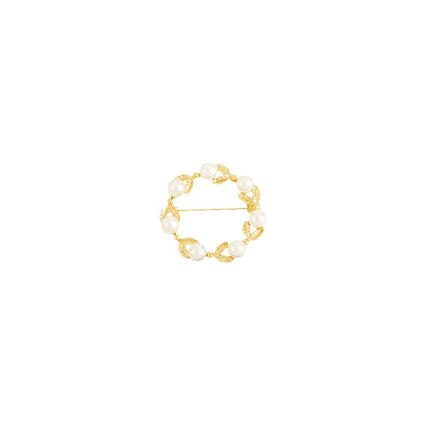 South Korea Dongdaemun Pearl Brooch Leaves Geometric Ring Corsage Fashion Elegant Internet Celebrity Personalized Clothes Accessories