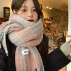 Dotted line thickened scarf pink