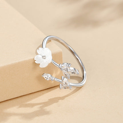 Korean version of small fresh flower ring female 925 silver fashion flower leaves female ring sterling silver bracelet ins jewelry wholesale