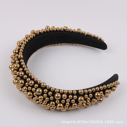 European and American luxury pearl sponge hairband hairpin female heavy industry exaggerated wide side pressure hair high cranial top net red head band wholesale