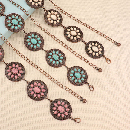 Cross-Border European and American Bohemian Ethnic Style Turquoise Eco-Friendly Alloy Handmade Jewelry Waist Chain Vintage Chain