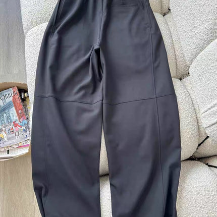 Black High-Waisted Cargo Casual Pants for Petite Figures, with Cuffs, Buttoned, Curved Knife-Cut Wide-Leg Pants, Comfortable and Leg-Lengthening, Suitable for Spring