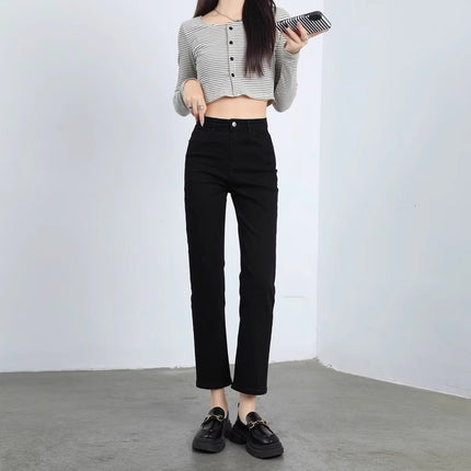 Straight Leg Jeans Women's Trendy All-match Summer Thin New High Waist Loose Slimming Light Color Cropped Narrow Smoke Tube Pants