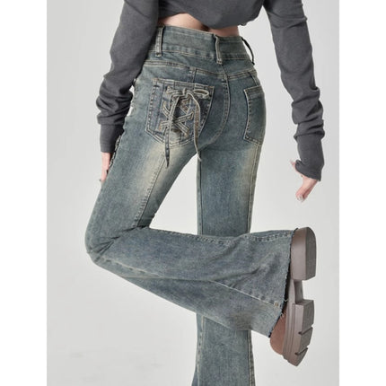 High-Waisted Flared Jeans for Women 2025 Summer Trendy Versatile Bow Design Slim Fit Flared Pants