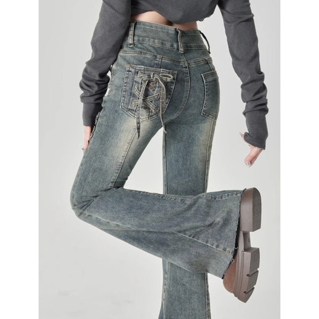 High-Waisted Flared Jeans for Women 2025 Summer Trendy Versatile Bow Design Slim Fit Flared Pants