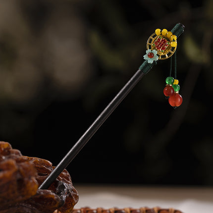 Antique Hairpin Tassel Step Wooden Hairpin Imitation Ebony Headwear Disc Hair Han Clothes Accessories Hair-pulled Ancient Clothes Hair Women