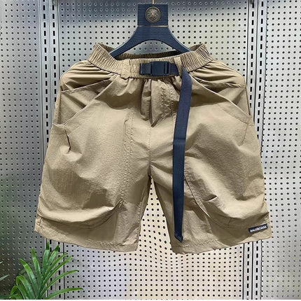 Casual Shorts Men's Summer Thin Cargo Pants Loose Straight Mid-Pants Khaki Functional Buckle Quick-Drying Shorts Men