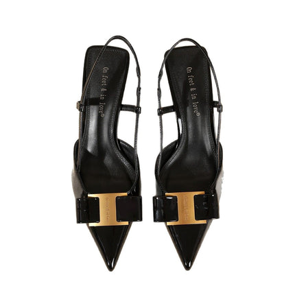 Simple and Luxurious New Summer French Fashion Stiletto High Heels Black Toe-Cap Sandals Pointed Toe Temperament Women's Shoes
