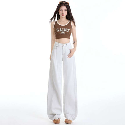Wholesale Dropshipping Popular American Retro Side Seam High-Rise Design Loose Slimming Versatile Fashion Floor-Length Jeans for Women